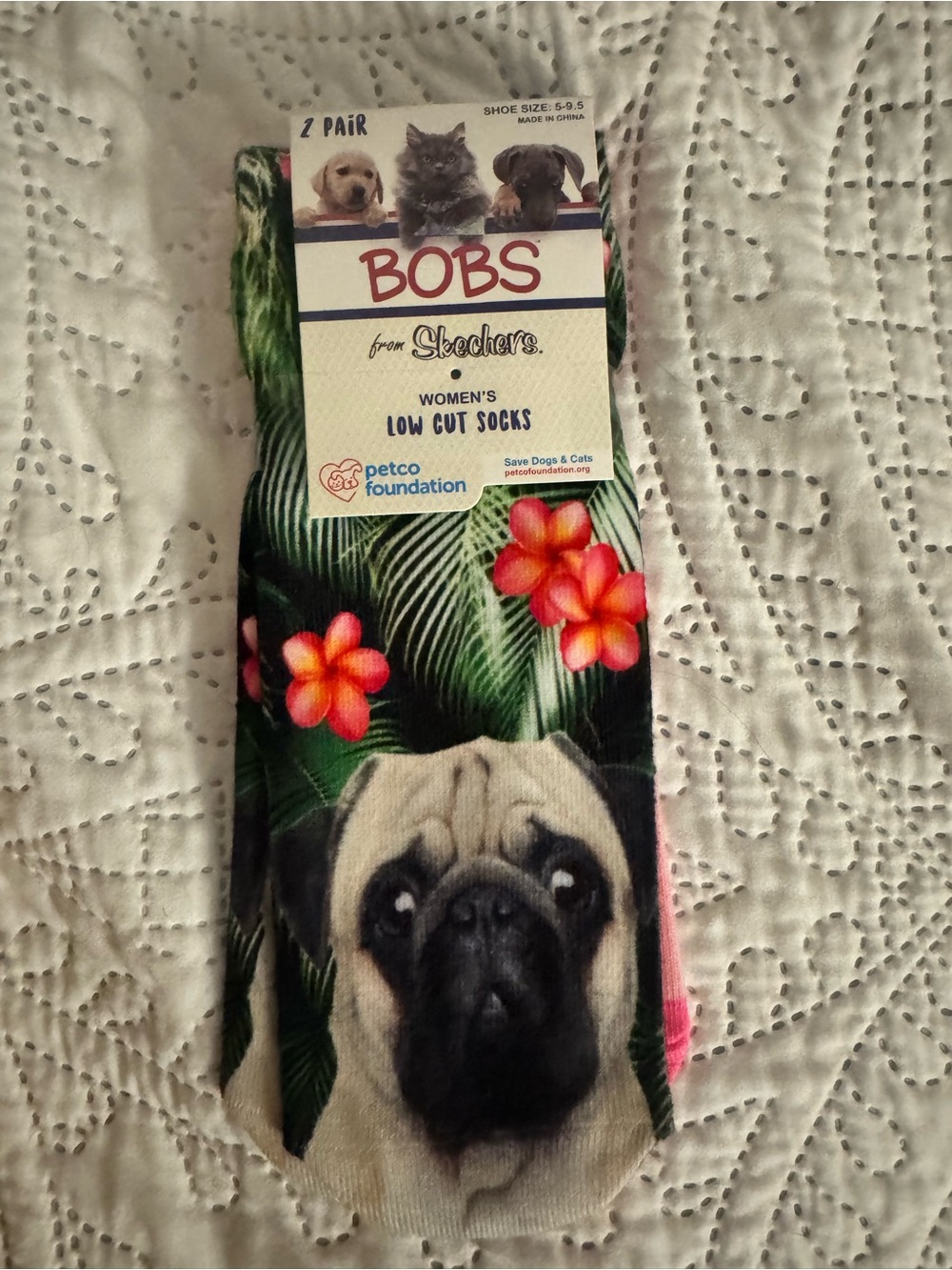 BOBS from Skechers Women's Low Cut Socks - Pugs and Kisses